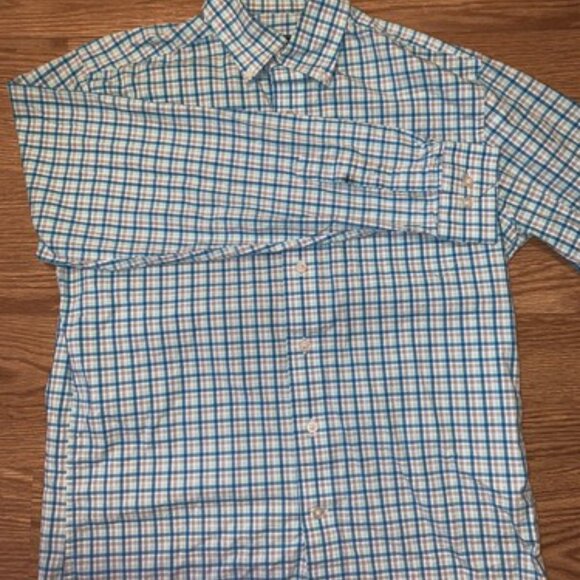 Southern Shirt Button Down Shirt Mens Small Blue Orange Plaid Long Sleeve - Picture 2 of 8
